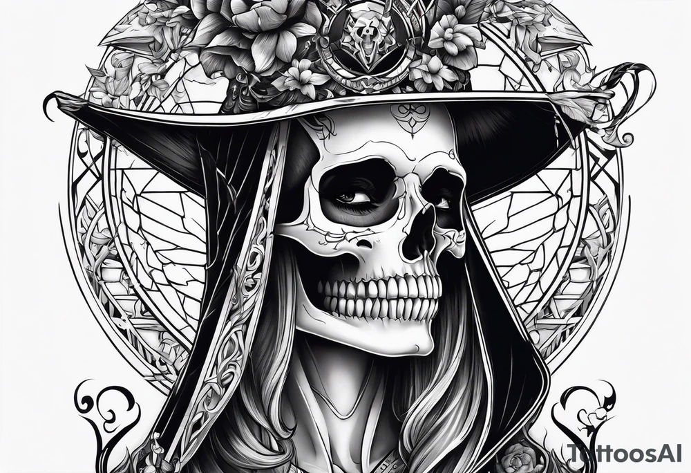 lady skeleton grim reaper satan tattoo idea
