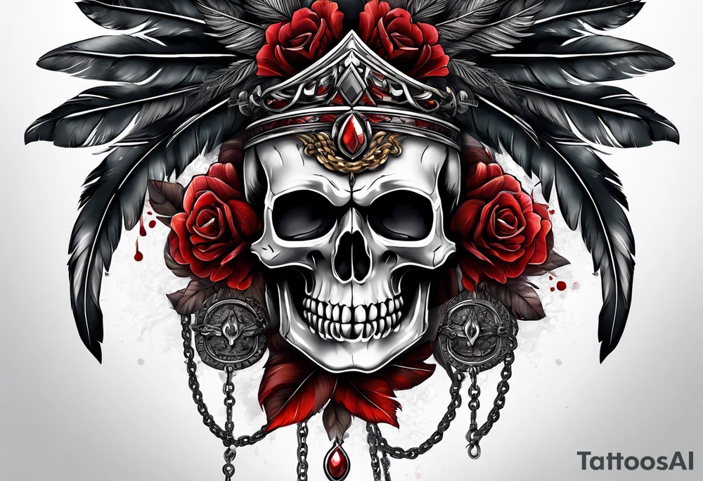 Blood feather with chains and skull tattoo idea