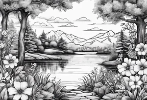 Secret, hidden garden, flowers, lake tattoo idea
