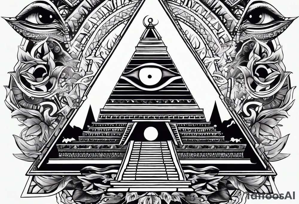 Pyramid with eye and flames tattoo idea