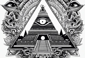 Pyramid with eye and flames tattoo idea