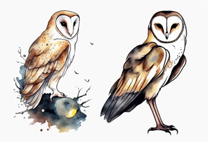 a barn owl with the legs of a stork walking at night tattoo idea