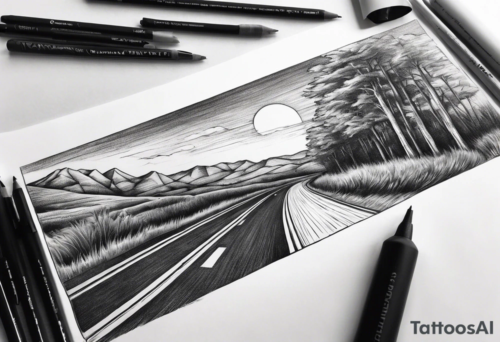 Road in forearm tattoo idea