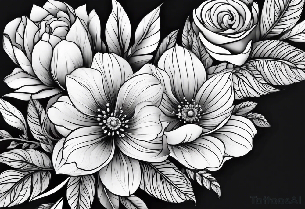 Verticle arm wrap of soft flowers and leaves forearm tattoo idea