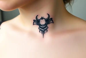 Misfit tiny goblin with wings and twisted horns tattoo idea