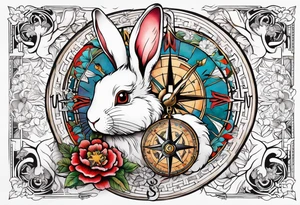 Compass wonderland  white rabbit tattoo idea