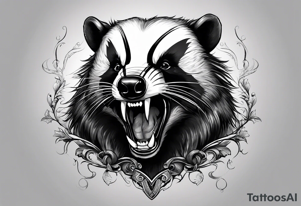 Draw me badger/wolverine with aggressive full body show, killer face with cute smile, very long nails and he attacks like a Turkish gladiator to enemy and also he has very deadly looking tattoo idea