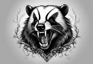 Draw me badger/wolverine with aggressive full body show, killer face with cute smile, very long nails and he attacks like a Turkish gladiator to enemy and also he has very deadly looking tattoo idea