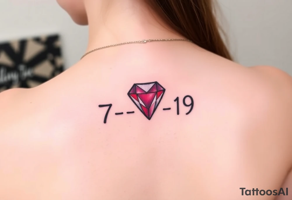 Small Ruby gem and birthday 7-6-19 tattoo idea