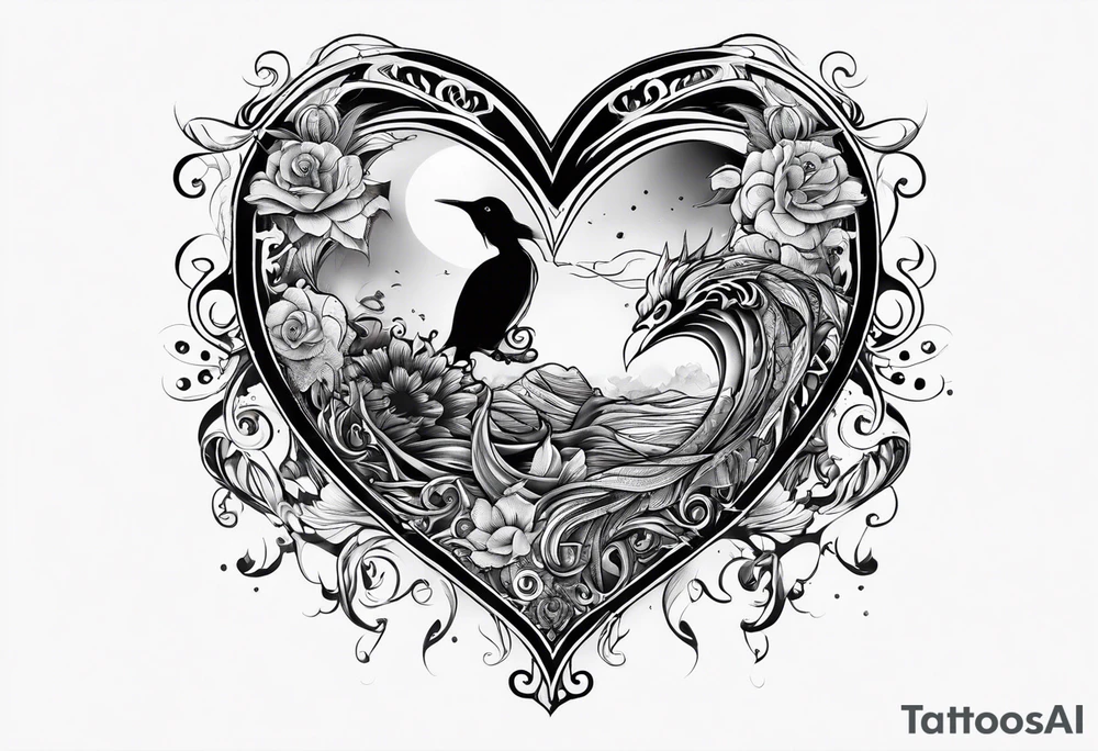 corazon con mar y sol tattoo idea
