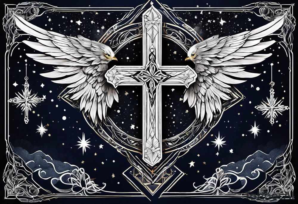 Constellation, wing , snow , cross tattoo idea