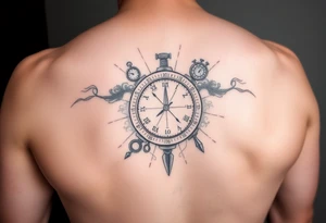 A tattoo with a sundial, stopwatch, analog, and digital clock fore forearm tattoo idea