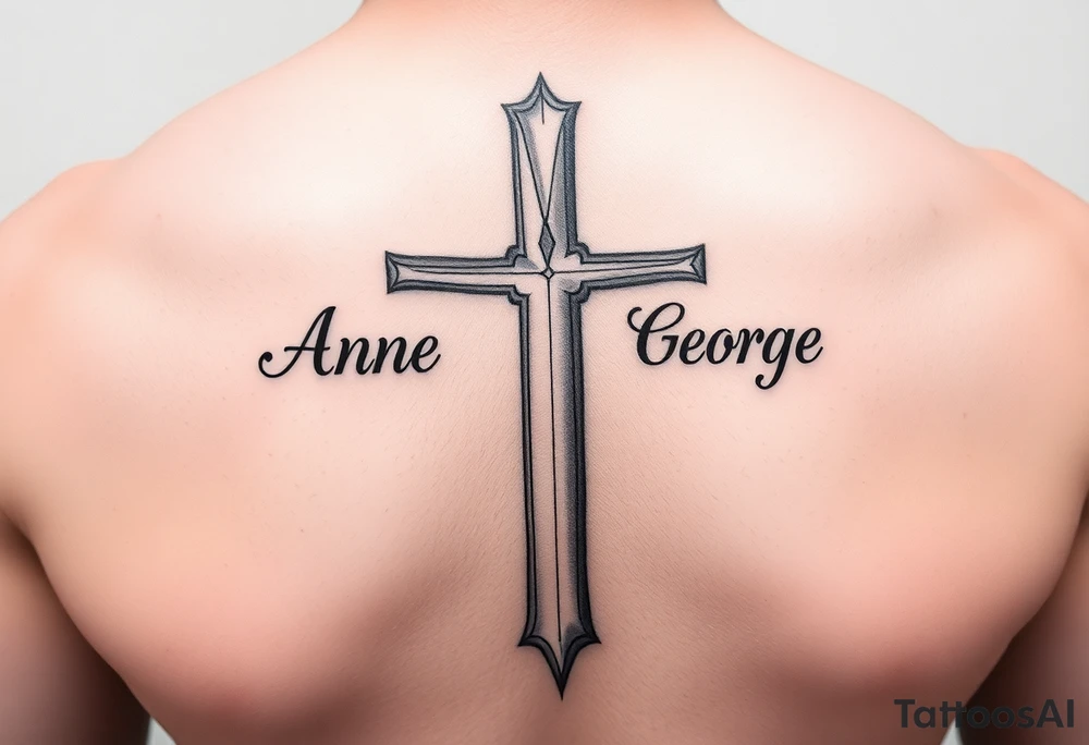 A cross with my grandparents name Anne, Nora, George and add this bible verse Joshua 1:9: "Be strong and courageous. Do not be afraid; do not be discouraged, for the Lord your God will be with you wherever you go tattoo idea