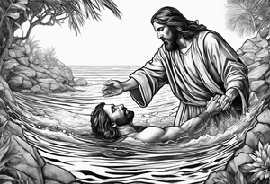 Jesus saving a man from drowning tattoo idea