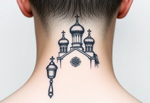 russian orthodox thurible chains with incense burning outside a russian orthodox domes church tattoo idea