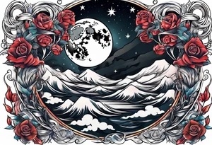 Moon surrounded by ribbons of smoke tattoo idea