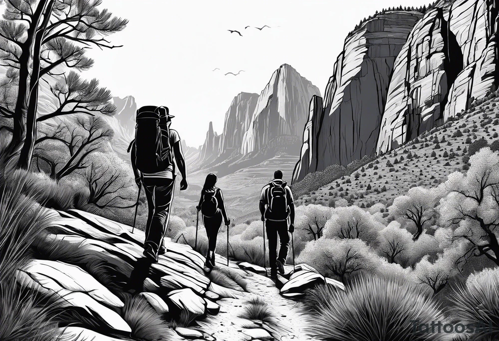 Couple hiking, zion national park tattoo idea