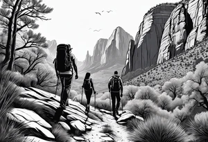 Couple hiking, zion national park tattoo idea