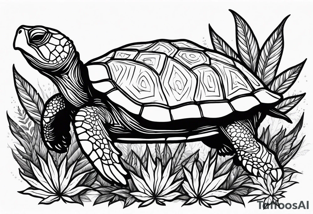 Turtle in marijuana field tattoo idea