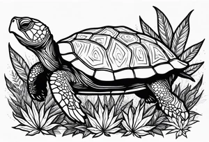 Turtle in marijuana field tattoo idea