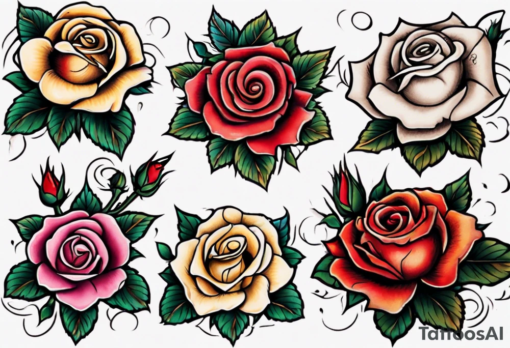Traditional rose with three traditional flowers around it tattoo idea