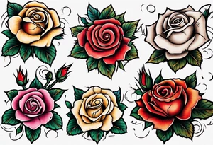 Traditional rose with three traditional flowers around it tattoo idea