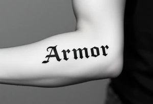 Place the word "Armor" on the back of the right forearm; should be readable by others tattoo idea