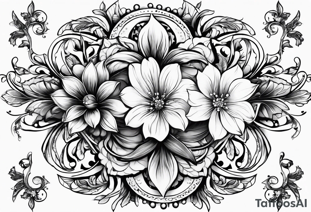 ornaments of flowers tattoo idea