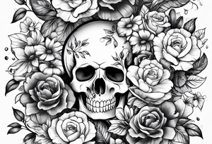 Floral sleeve with skulls tattoo idea