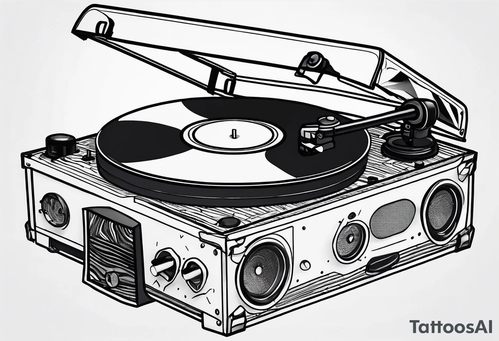 Recordplayer finline art minimalistic 2D tattoo idea