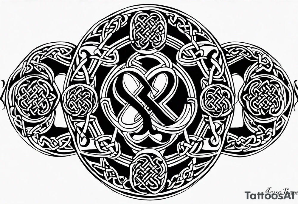 desing me a celtic tattoo with my childrens names and birthdate, Mellissa 18/03/1986, Ashley 24/11/1990, Jesse 8/04/1993, Liam 8/06/1995, Eleanor 19/08/1996 tattoo idea