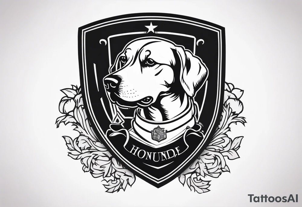 a coat of arms with a hound in the shield tattoo idea