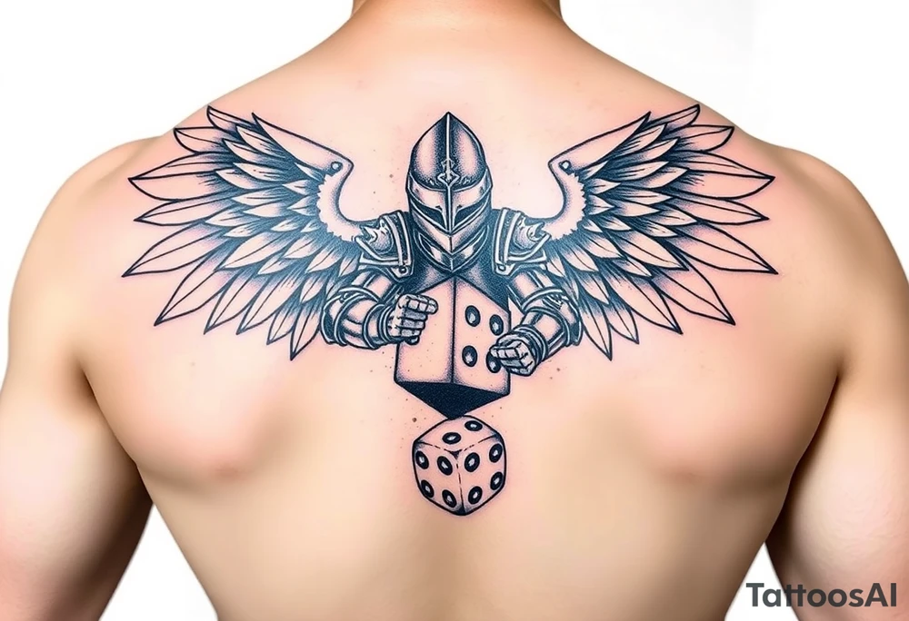 Power knight with wings rolling dice tattoo idea