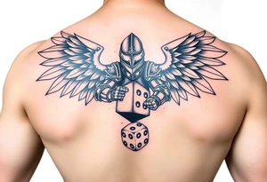 Power knight with wings rolling dice tattoo idea