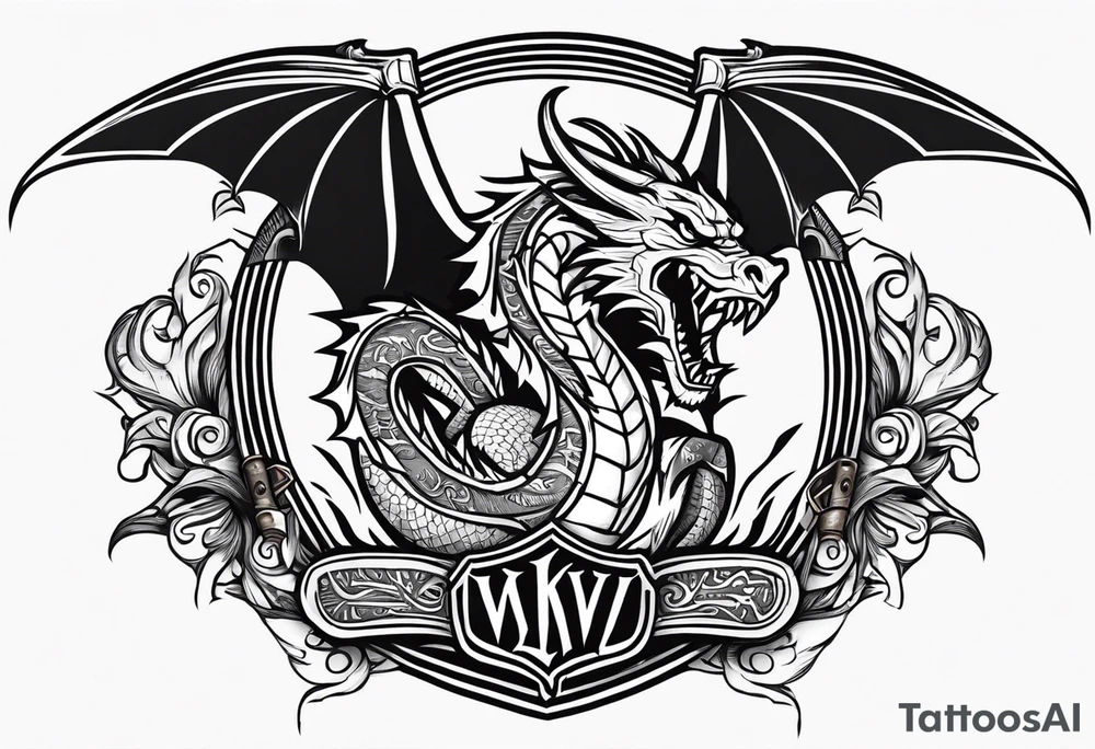 Valhalla sword shield dragon axe tattoo idea