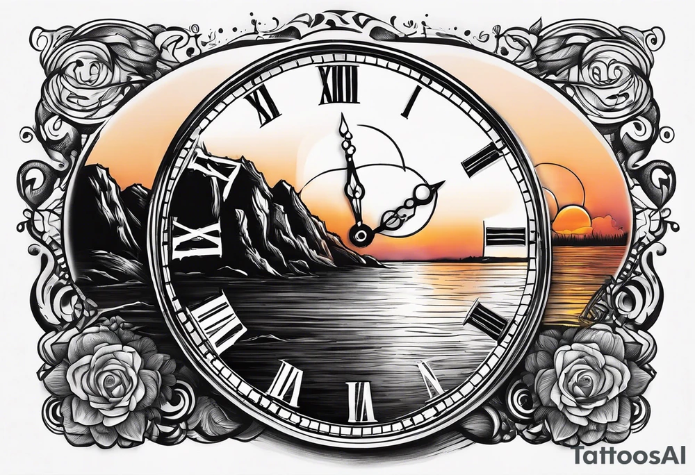 time element in sunset for man simple design tattoo idea