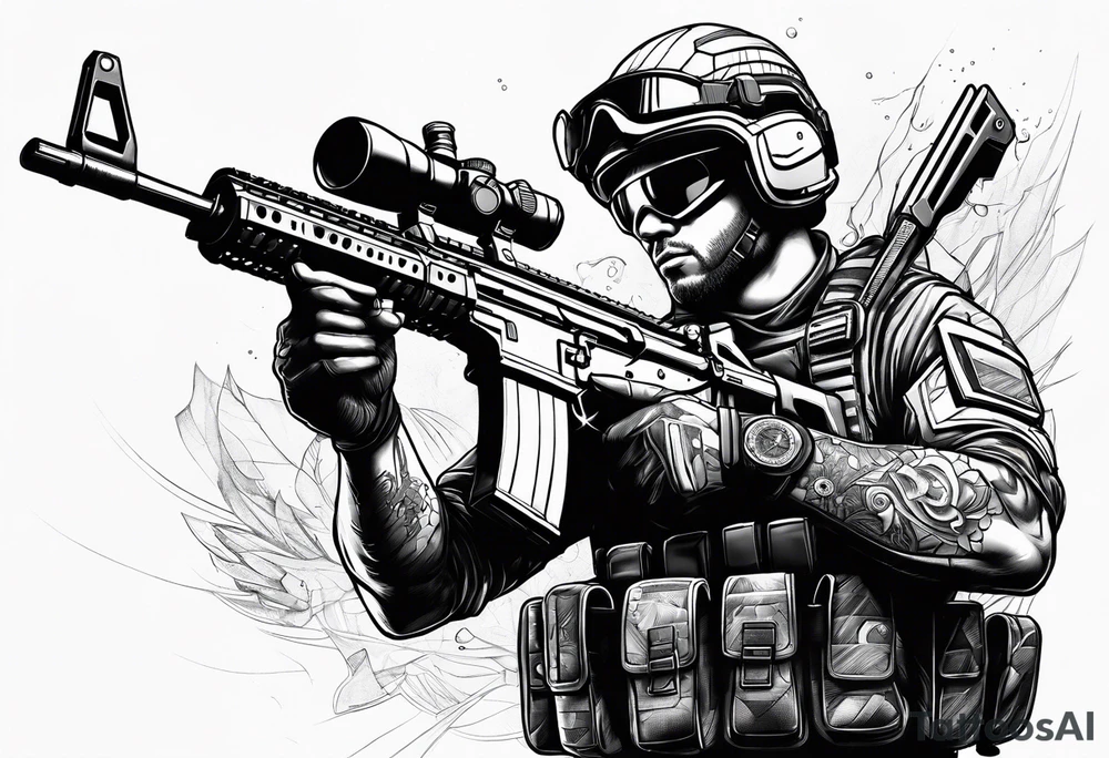 Futuristic Soldier with a riffle tattoo idea