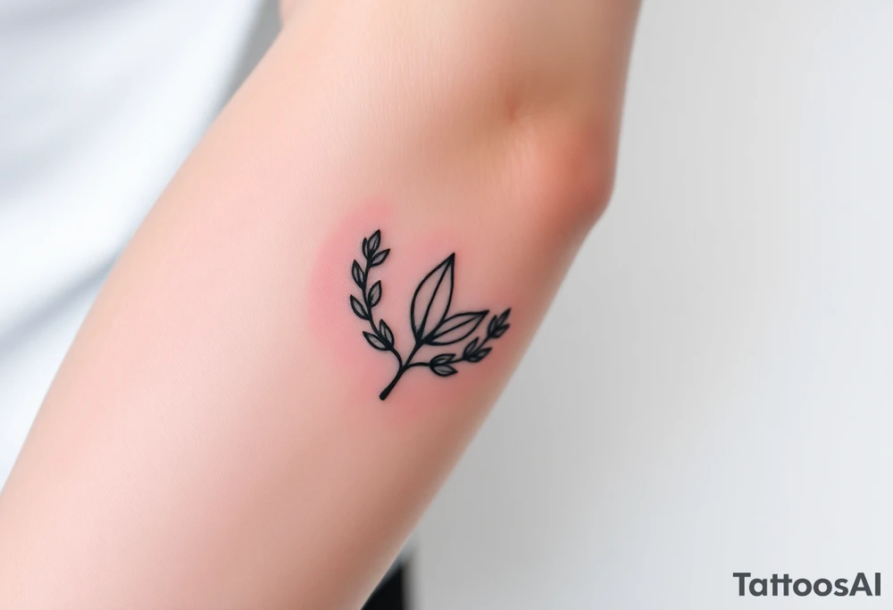 laurel branch with one leaf inverted, the inverted leaf is part of the branch and its inverted to show loss tattoo idea