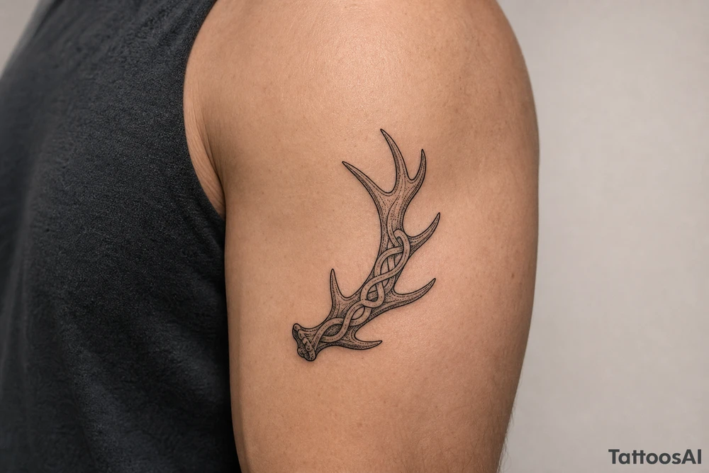 Caribou antler in Norse knot work open line concept stipple shading just one antler no background make it a realistic caribou antler shape tattoo idea