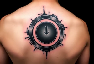 "Hyperrealistic tattoo of a PC power button (1:1 size).  
Label: 'Press to reboot universe'.  
Style: Fake 3D, like actual button on skin. Black/red." tattoo idea