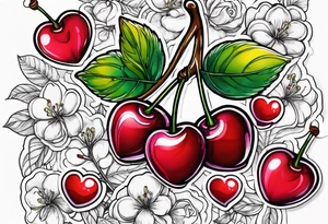 Cherries with ribbon and love heart candy tattoo idea