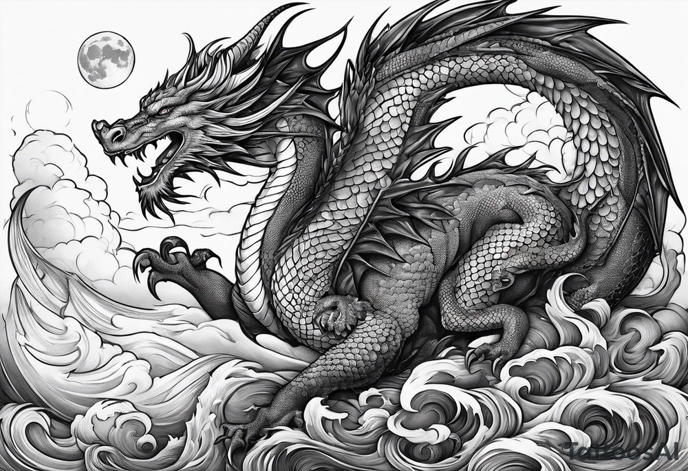 A fillet with a dragon with cloud and the moon tattoo idea A fillet with a dragon with cloud and the moon tattoo idea