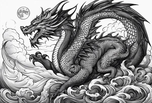 A fillet with a dragon with cloud and the moon tattoo idea