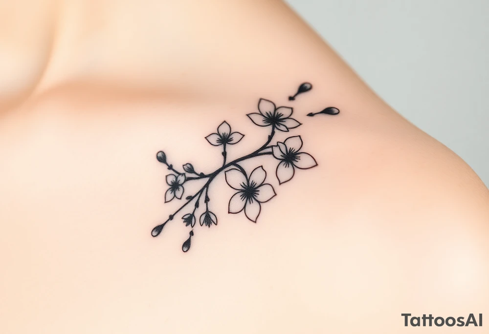 delicate cherry blossoms swirling in spring breeze with petals tattoo idea