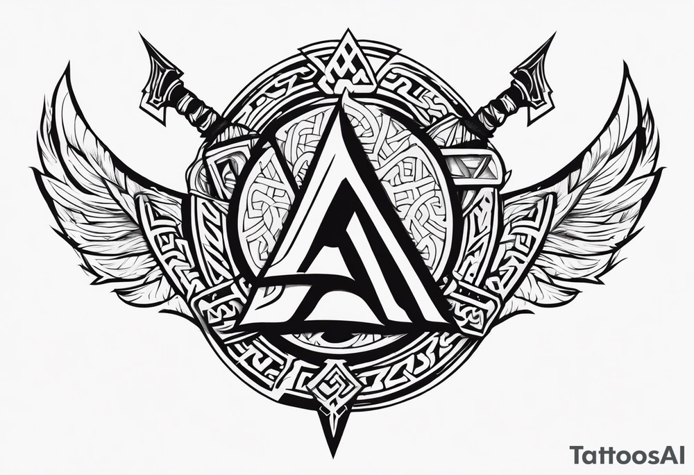Valhalla sword shield dragon axe Valknut tribal tattoo idea Valhalla sword shield dragon axe Valknut tribal tattoo idea