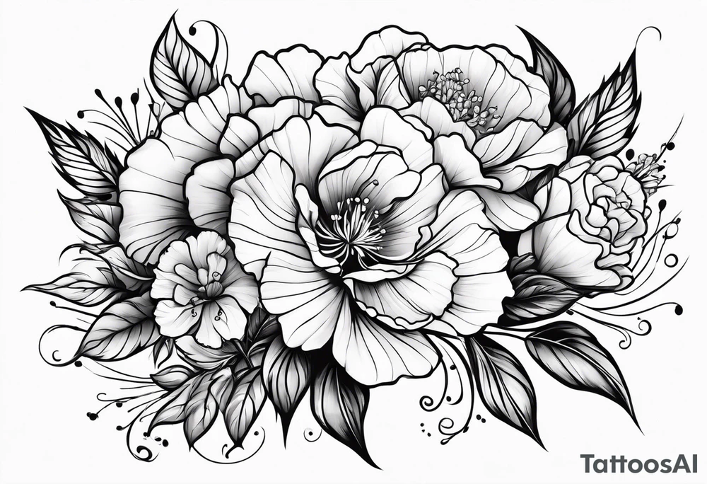 Violet and carnation flowers tattoo idea