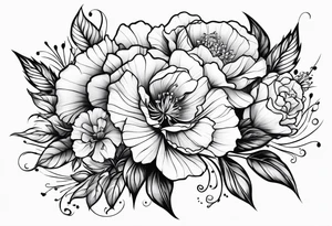 Violet and carnation flowers tattoo idea