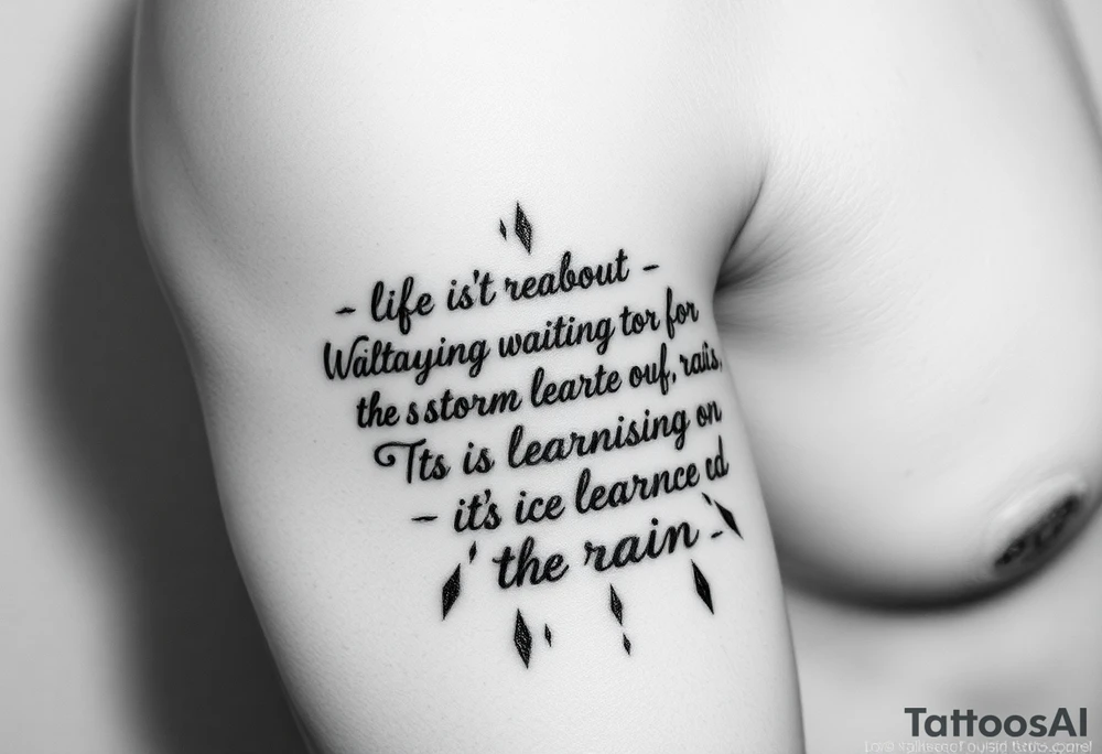 Create a tattoo around “life isn’t about waiting for the storm to pass. It’s about learning to dance in the rain” tattoo idea
