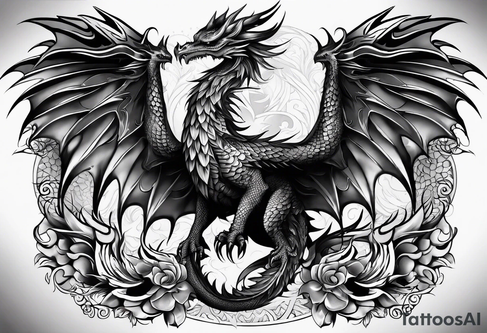 Dragon phoenix mexican skull full body tattoo idea