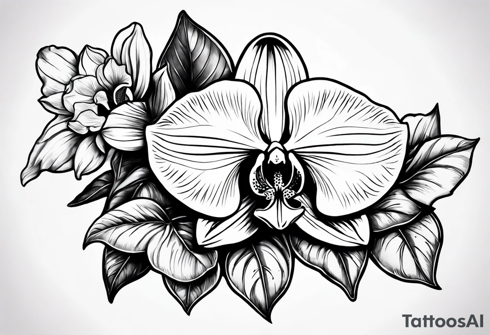Orquídea e Bougainvillea delicadas e com pouca sombra tattoo idea